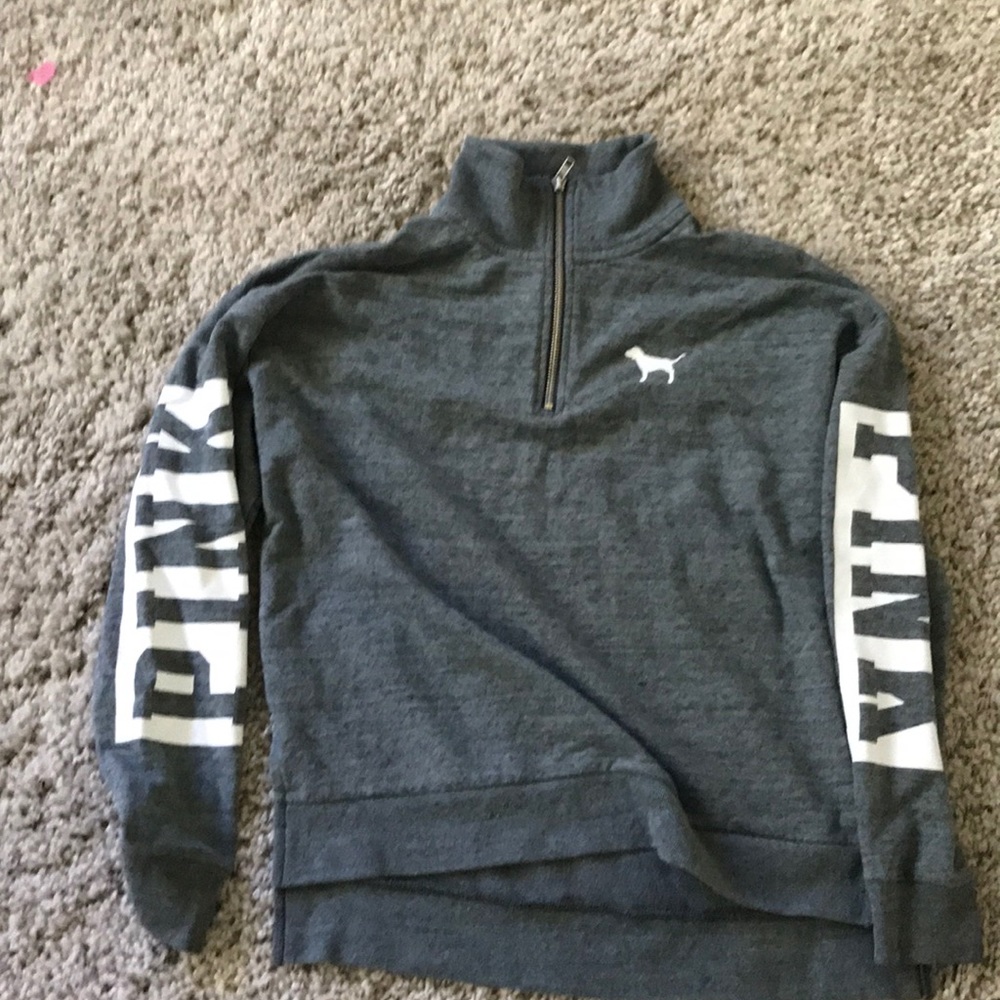 PINK long sleeved 1/4 zip gray sweatshirt